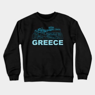 In this work we see the legendary Acroplus Greek structure. And also we see the ancient Greek city. The work is made with the color of the Greek flag. Crewneck Sweatshirt